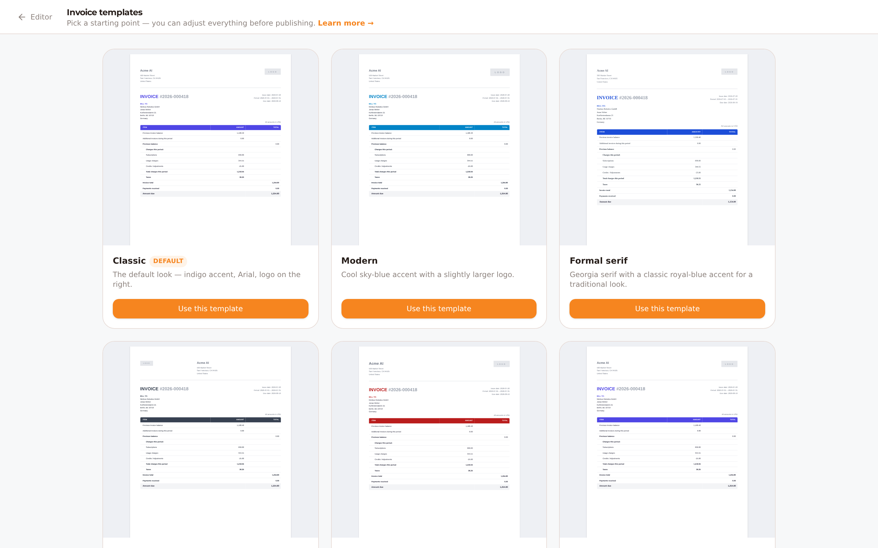 Invoice template library