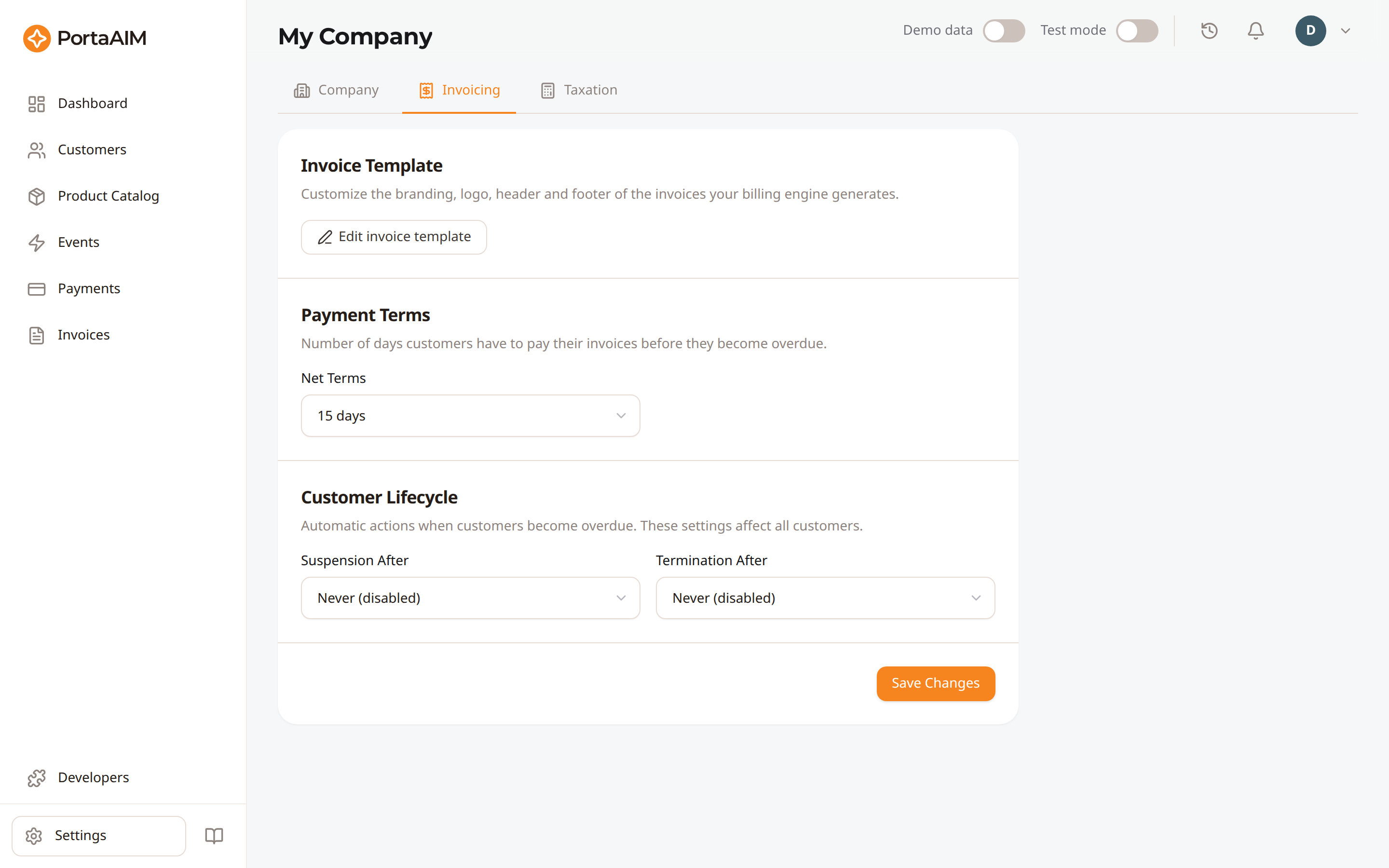 Invoice settings
