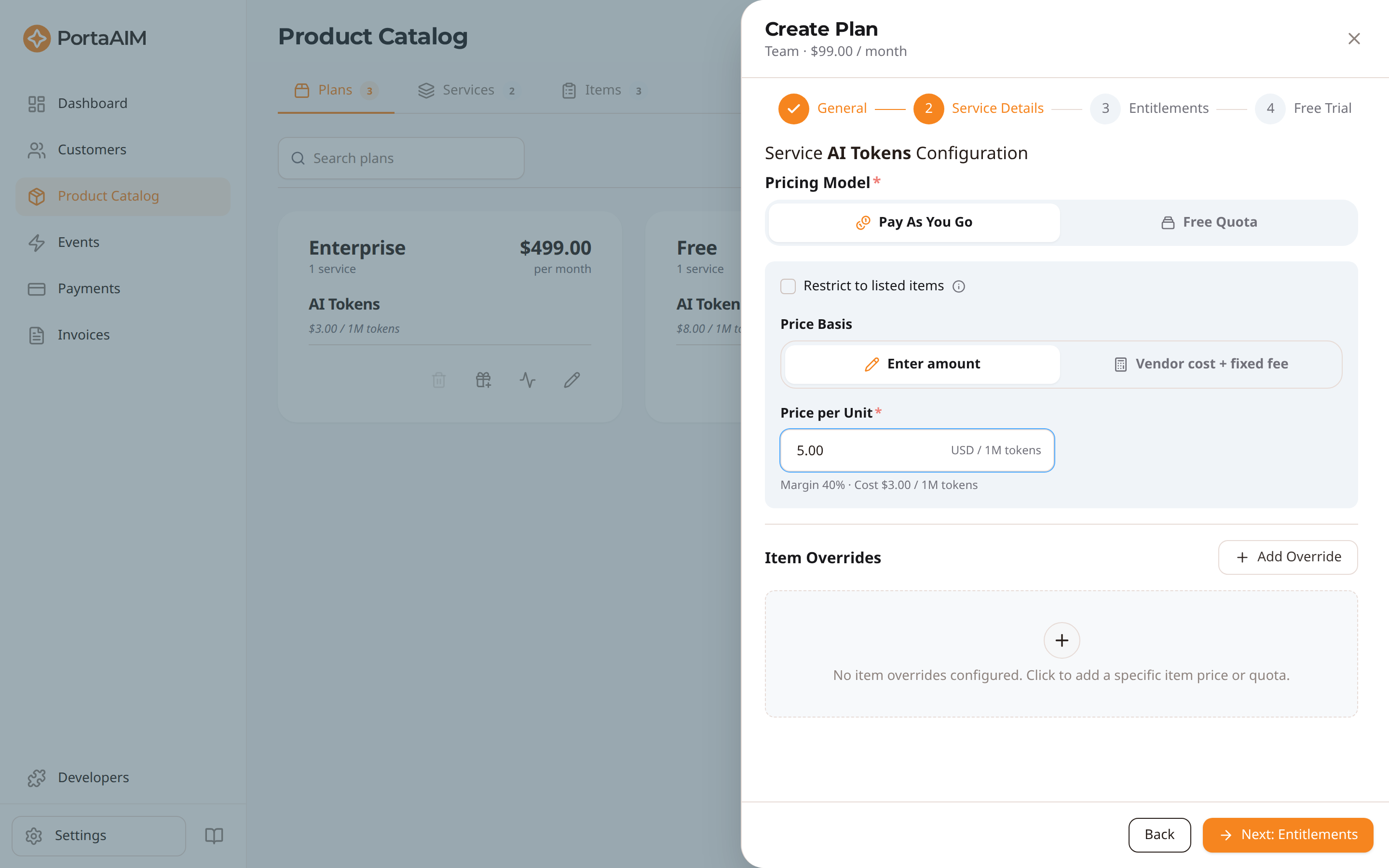 Create Plan — Service Details step