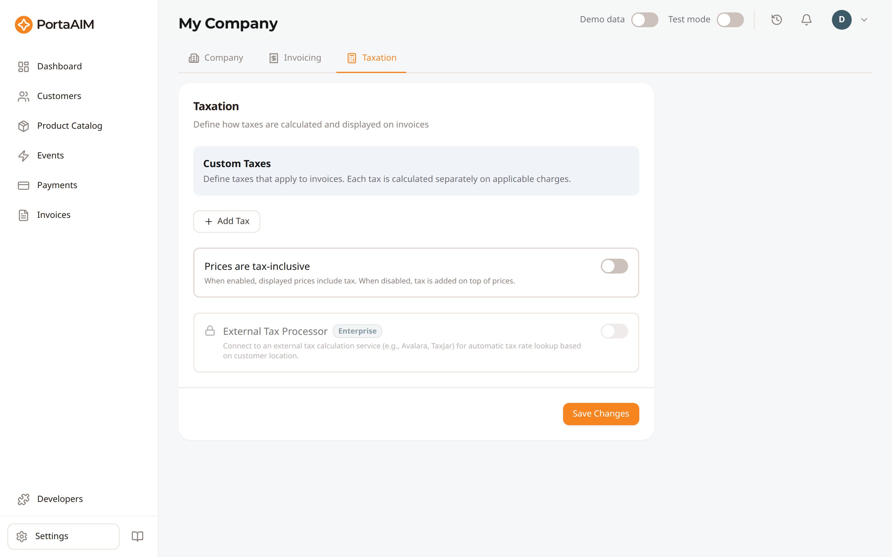 Tax configuration