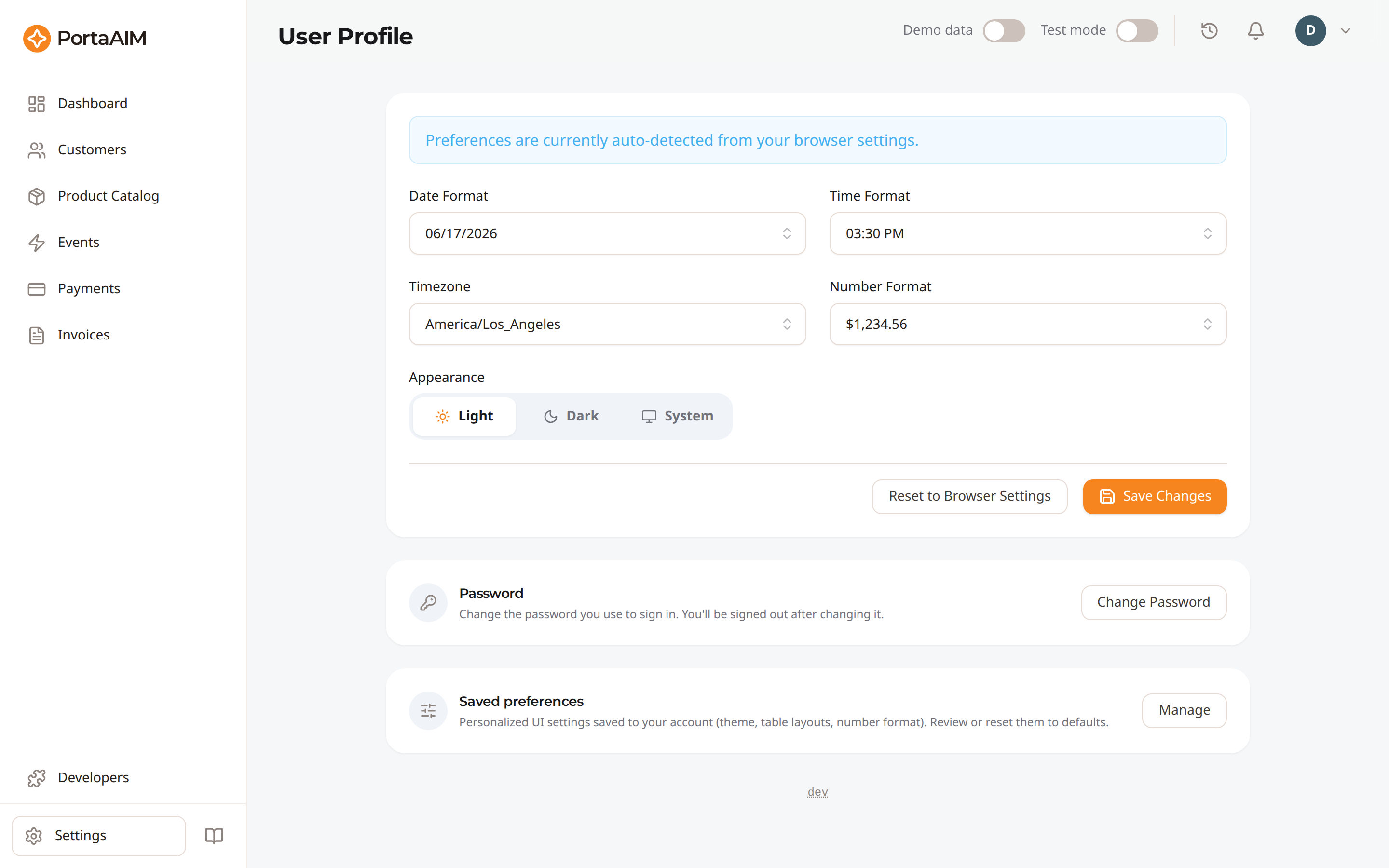 The User Profile page